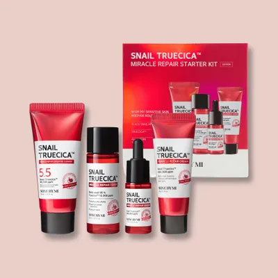 Obrázok produktu pre Some By Mi Snail Truecica regeneračné a rozjasňujúce sérum 10 ml + regeneračné čistiace tonikum pre citlivú pleť 30 ml + upokojujúci a hydratačný krém 20 g + čistiaci gél 30 ml darčeková sada