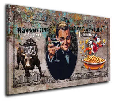 Produktbild von Erfolg Reichtum Dollar Collage Pop Art Leinwandbild Wandbild XXL: 90x50x2cm