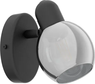 Produktbild von EGLO Wandlampe Pollica, 1 flammige Wandleuchte, Wandstrahler innen aus Stahl und Rauchglas, Wohnzimmerlampe in Schwarz, Flurlampe mit E14 Fassung