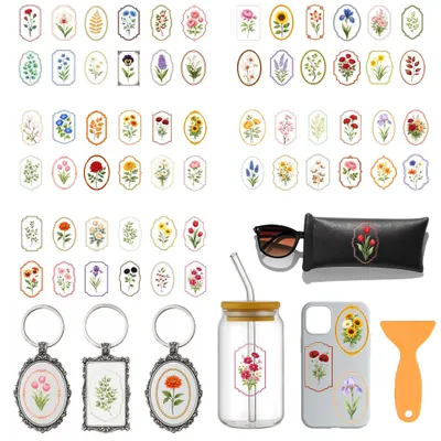 120 UV-DTF-Sticker, Vintage Blumen, 60 Designs, wasserfest