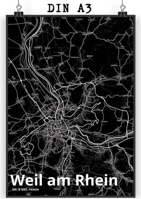 Produktbild von Mr. & Mrs. Panda Bild Weil am Rhein DIN A3 - Geschenk, drucke, Stadt Dorf Karte Landkarte Map Stadtplan, kunstposter, wanddeko, Wandbild, Kunstdruck