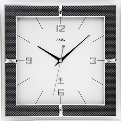 Immagine prodotto di AMS 5855 Orologio da parete analogico radiocontrollato quadrato con applicazioni in vetro e carbonio