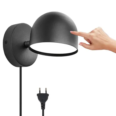 Produktbild von LED Innenwandleuchte – Touch-Dimmbar, 350° Schwenkbare Nachttischlampe, Warmweißes Licht, Schwarz – Für Wohnzimmer, Schlafzimmer, Flur, Büro