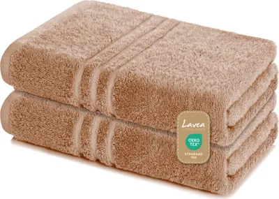 Zdjęcie produktu dla Lavea® zestaw 2 ręczników do sauny 80x200 cm, ręcznik kąpielowy XXL, 100% bawełna frotte, bardzo chłonny, łatwy w pielęgnacji 60°C, Elena, Cappuccino