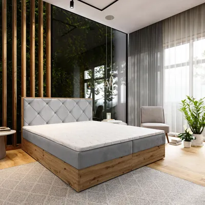 Produktbild von Masseno Boxspringbett FOSCO 140x200 cm Komplett-Set mit Bonell Matratze und Topper, Polsterbett mit Bettkästen -Hellgrau, PAROS 05