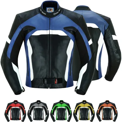 Produktbild von Herren Motorrad Lederjacke Motorradjacke mit Protektoren, Farbe:Dunkelblau, Größe:50/M