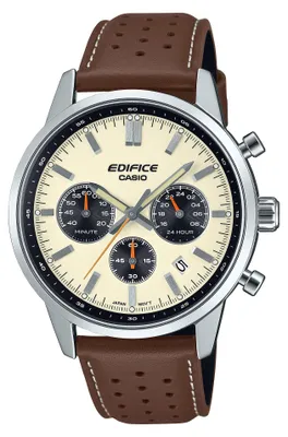 Produktbild von Casio Herren Armbanduhr Edifice EFR-575L-7AEF Chronograph Edelstahl Lederband braun
