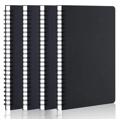 Obrázok produktu pre Zošit A5, bodkovaný, 4 kusy v balení, čierna farba, 100 g/m², spirálová väzba, pevná doska, formát 14x21 cm