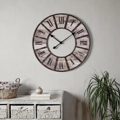 Produktbild von Wanduhr 60 cm im Vintage Shabby Chic aus Metall & MDF, XXL Dekouhr 'HOME'