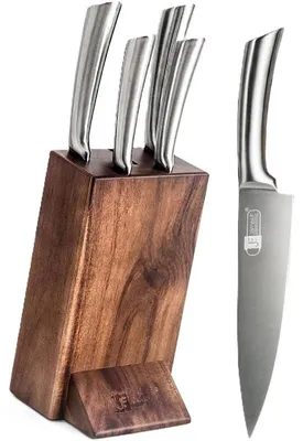 Image de Un ensemble de couteaux de cuisine en bois, 6 pièces, dimensions : 17,5 × 10,5 × 36 cm, couleur : marron