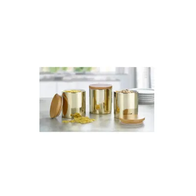 Produktbild von Esmeyer Porzellandosen mit Bambusdeckel 3er Set (gold, 12cm) - neuwertig