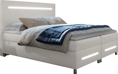 Produktbild von MIRJAN24 Boxspringbett Enter LED, Ehebett mit Hauptmatratze, Topper und LED-Beleuchtung, zwei Bettkästen (Soft 017, Größe: 160x200 cm)