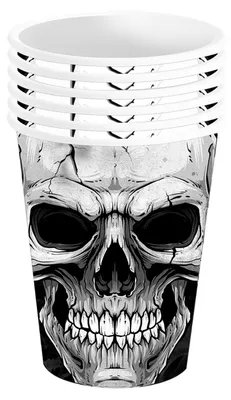 Produktbild von Scary Skull Totenkopf Pappbecher für Halloween 6 St.