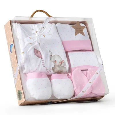 Immagine prodotto di Set 5 Pezzi (Maglietta+Pantaloni+Guanti+Bibbia+Calzini)Neonato(0-6 Mesi)-Treew.-Mod. Elefante - Rosa