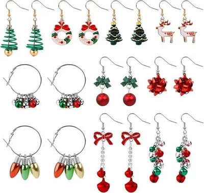 Image de Clochettes de Noël avec sapin et boule à grelots, 10 paires, décoratives