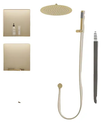 Immagine prodotto di Set doccia, ottone e acciaio inossidabile, soffione da 25 cm, tubo flessibile da 1,5 m, design moderno, doccetta