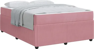 Image de Cadre de lit avec matelas Rose 140 x 200 cm tissu