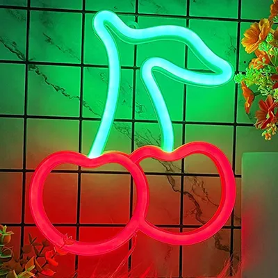 Produktbild von Rot Kirsche Leuchtreklame LED Neonlicht USB Nachtlicht Batteriebetrieben für Wand Zimmer Spielzimmer Bar Party Dekoration