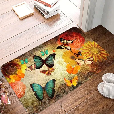 Produktbild von Schmutzfangmatte 50x80cm Gelber Schmetterling Rutschfeste Fußmatte Innen Und Außen Für Flur Küche Haustür Mit Haustieren