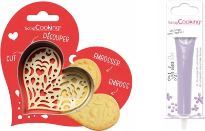 Produktbild von Relief-Kekspackung mit Herz + Lila Schokoladenstift