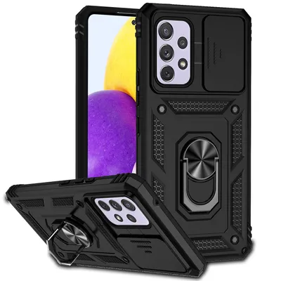 Obrázek produktu pro Pouzdro pro Samsung Galaxy A52 5G/ A52s 5G / A52 4G dvouvrstvé pouzdro s posuvným krytem kamery a prstencovým stojánkem černé