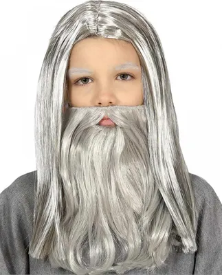 Produktbild von Graue Magier Kinderperücke mit Bart für Karneval, Fasching & Halloween
