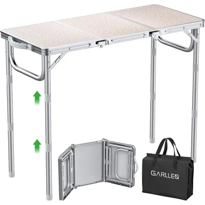 Obrázok produktu pre Skladací campingový stôl, 87x40 cm, s 3 nastaviteľnými výškami (26/48/70 cm), biela farba
