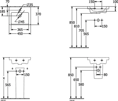 Immagine prodotto di Villeroy & Boch Subway 3.0 lave-mains, 1 trou pour robinet, sans trop-plein, non rectifié, 450x370mm, 4370FL01, 4370FL01