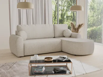 Produktbild von Ecksofa Jazz mit Schlaffunktion und Bettkasten - Bouclé-Stoff - L-Form Couch, Polstersofa, Schlafsofa, Sofagarnitur, Bettsofa (Beige (Coral 65), Ecksofa Rechts)