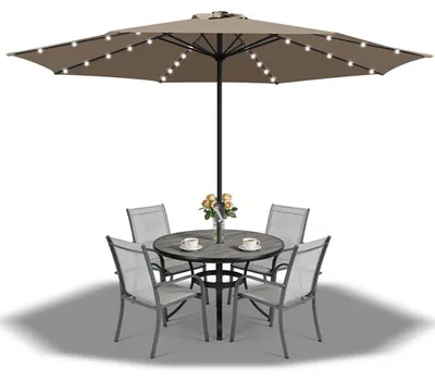 Produktbild von Faziango 3.5m Sonnenschirm UV50+ Sonnenschutz Gartenschirm Strandschirm LED Solar, ohne knickbar, Schirmtuch mit PA-Beschichtung, Taupe