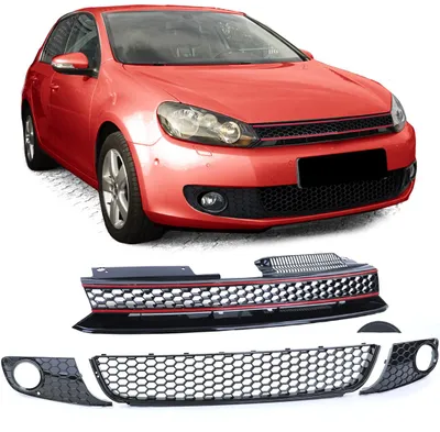 Sport Kühlergrill SCHWARZ GLANZ + Stoßstangen Gitter für VW Golf 6 VI 2008-2013 – Produktansicht