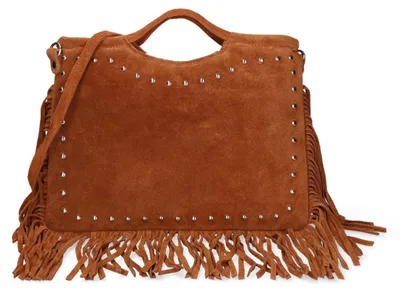Obrázek produktu pro Dámská kabelka z přírodní kůže s hřebíky a frędzlemi, vyrobená v Itálii