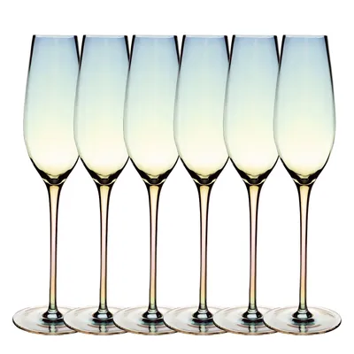 Produktbild von Intirilife 6x Champagner Glas mit Regenbogen Schimmer und Wellenform - 200 ml Füllmenge - Sekt Prosecco Glas Spülmaschinenfest Kristallglas stoßfest