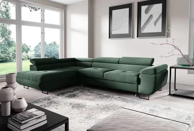 Produktbild von Ecksofa mit Schlaffunktion DECLAN Stoff Poso Grün Ottomane Links