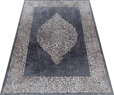 Produktbild von Teppich Läufer Wohnzimmer Schwarz 80x250 Barock Design aus Polyester