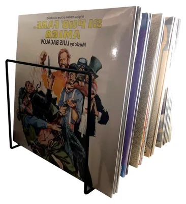 Produktbild von Schallplattenständer aus Metall in Schwarz – Regal für LPs & 12" Vinyl mit Platz für ca. 50 Platten 32x25x18cm