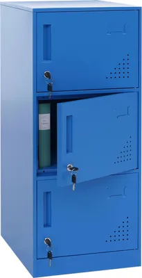 Produktbild von Spind MCW-P63, Schließfach Wertfachschrank Schließfachschrank 3 Türen, 90x38x45cm Stahl  blau