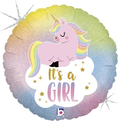 Produktbild von 18"/Ø46cm Folienballon "It's a Girl Einhorn Baby" | Rosa