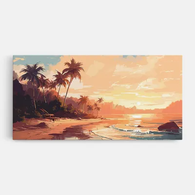 Produktbild von ARTHUB® Leinwandbild 40x80 cm, Blue Orange Beach | Wohnzimmerdekoration, Hängende Bilder, Wanddekoration, Heimdekoration, Landschaften, Strände