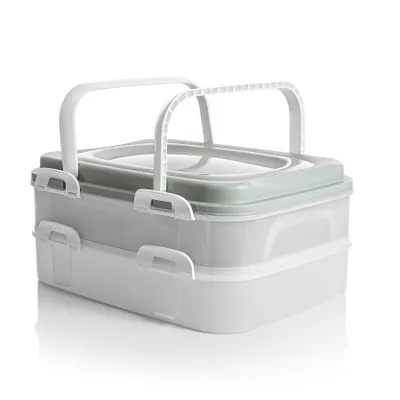 Produktbild von BigDean Partycontainer mit 2 Etagen und Hebeeinsatz in Pastell Grün – für n, Snacks & Kuchen geeignet – Kuchentransportbox