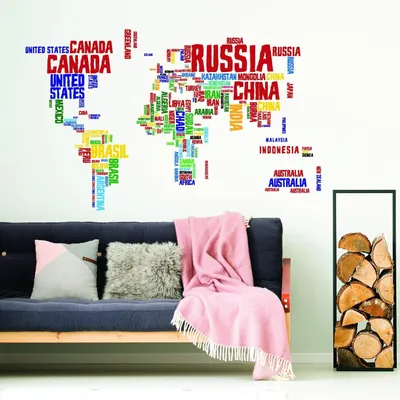 Produktbild von Decords Wandtattoo – Weltkarte aus Ländernamen, 99 x 56 cm