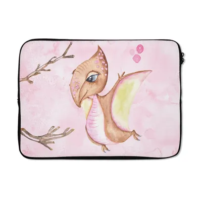 Produktbild von MuchoWow® Laptop Hülle 13 Zoll Dinosaurier - Kinderzimmer - Zweige - Mädchen - Kinder - Rosa Laptoptasche - Laptophülle - Sleeve - Rundumschutz