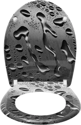 A toilet seat with a water droplet pattern.