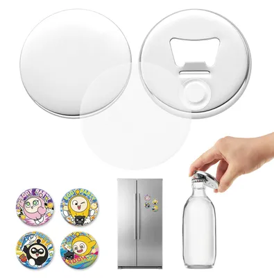 Obrázek produktu pro VEVOR Příslušenství k výrobníku knoflíků, 58 mm, 50 kusů: magnetické chladničky a otvírače lahví, kovové pouzdro, průhledná mylarová fólie a kulaté prázdné papíry, vhodné pro DIY projekty