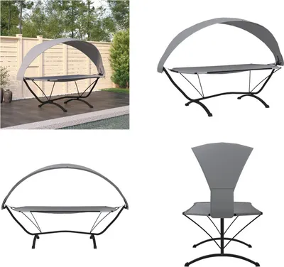 Image de vidaXL Lit Lounge Outdoor avec toit Gris Acier et Tissu Oxford - Lit Lounge - Lit Lounge - Lit d'Extérieur