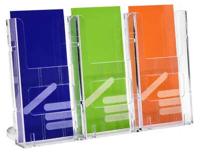 Produktbild von Tischprospektständer DIN Lang (99x210mm) mit 3 Fächer Prospektständer / Prospekthalter / Flyerständer / Flyerhalter