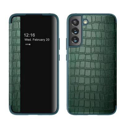 Image de Coque de téléphone pour Samsung Galaxy S22 Plus 5G, étui de protection aspect crocodile, couleur : vert