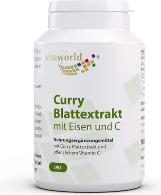 Immagine prodotto di Vitaworld Estratto di foglie di curry con ferro e vitamina C | 90 capsule | fonte naturale di ferro | polvere di acerola | vegano
