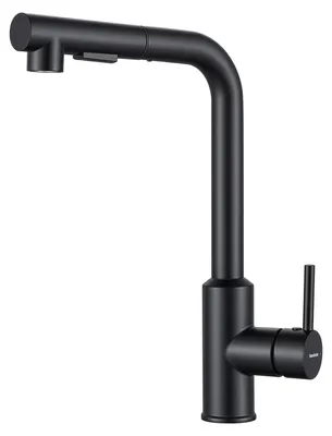 Image de Robinet de cuisine noir avec douchette rétractable, pivotant à 360°, en acier inoxydable, avec deux modes de jet