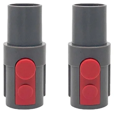 Two gray vacuum cleaner adapters with red buttons on a white background.